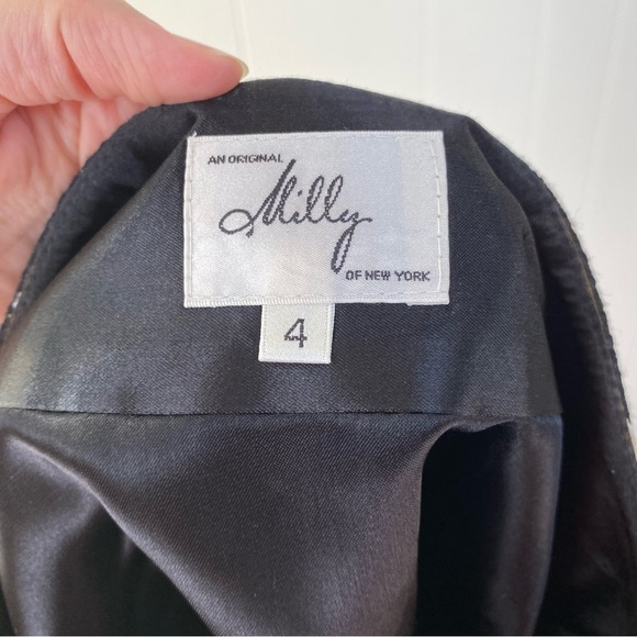 Milly Of New York Wool Blend Mini Skirt Floral Print Black Beige Size 4 Lined - Picture 9 of 11